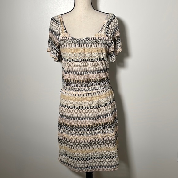 B Darlin Black White Cream Print Scoop Neck Short Sleeve Dress 9/10 - Picture 2 of 10